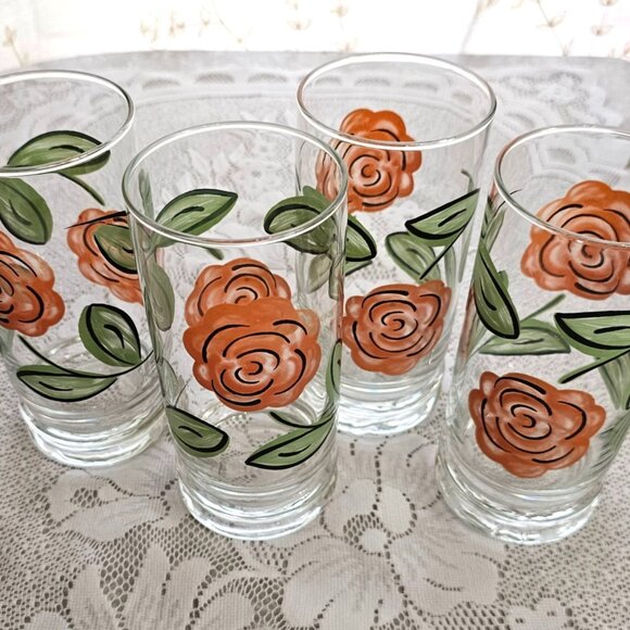 4 Pfaltzgraff Tango Ice Tea Glasses 6.25" water 12oz botanical green leaf glass - Picture 2 of 4